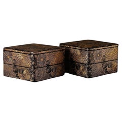 Pair of Japanese Wajima Lacquer Jubako with Chinkin Chrysanthemum Design, circa