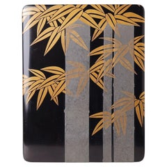 Japanese Black Lacquer Document Box with Bamboo and Silver Decoration