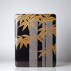 Japanese Black Lacquer Document Box with Bamboo and Silver Decoration