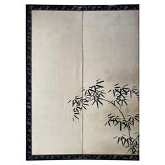 Large Japanese Six-Panel Folding Screen with Tigers and Bamboo, Edo Period