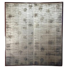 Japanese Taisho Two-Panel Silver Leaf Screen with Abstract Geometric Design