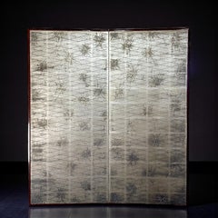 Japanese Taisho Two-Panel Silver Leaf Screen with Abstract Geometric Design