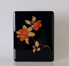 Japanese Wajima Lacquer Fumibako Letter Box with Camellia Decoration