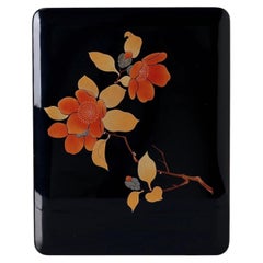 Japanese Wajima Lacquer Fumibako Letter Box with Camellia Decoration
