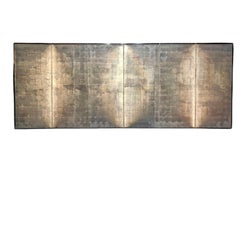 Large Japanese Six-Panel Folding Screen with Patinated Silver Leaf Surface