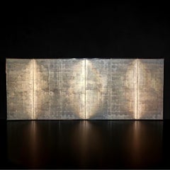 Large Japanese Six-Panel Folding Screen with Patinated Silver Leaf Surface