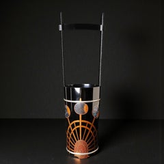 Japanese Lacquer Ikebana Vase with Maki-e and Raden Waterwheel Design