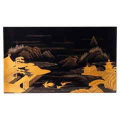 Japanese Black Lacquer Two-Tier Display Table with Gold Maki-e, Early Showa