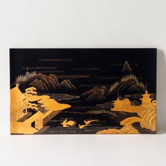 Japanese Black Lacquer Two-Tier Display Table with Gold Maki-e, Early Showa