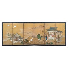 Japanese Six-Panel Gold Leaf Folding Screen with Chinese Palace Scene, Edo Perio