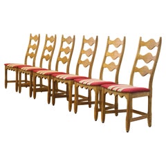 Vintage 1960s Danish Brutalist Ladderback Oak Chairs in the style of Kjærnulf