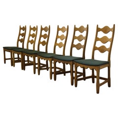Vintage 1960s Danish Brutalist Ladderback Oak Chairs in the style of Kjærnulf
