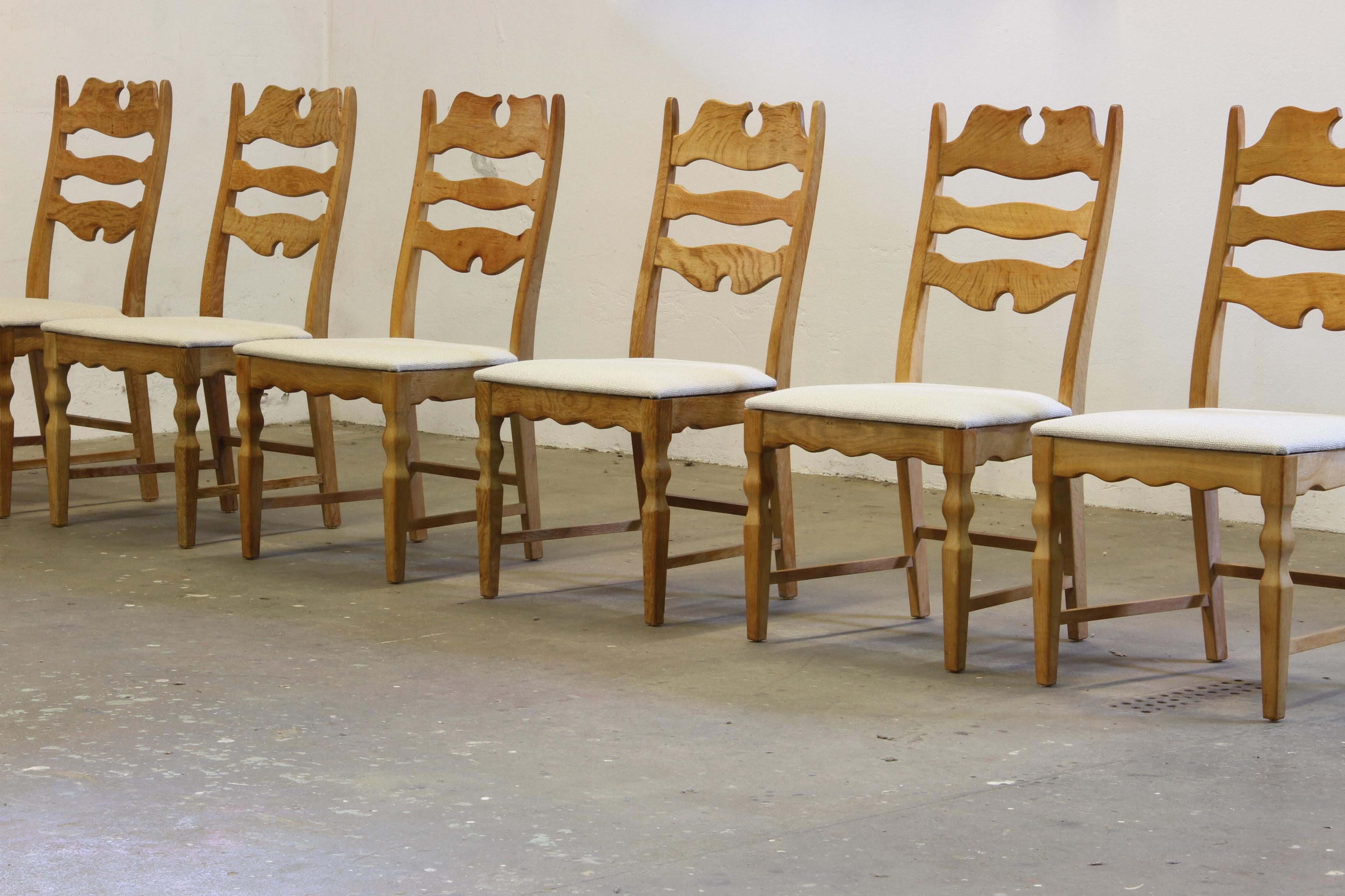 Set di 6 sedie danese Razorblade Highback in Oak Light di Henning Kjærnulf 1960 In condizioni buone in vendita a Store Heddinge, DK
