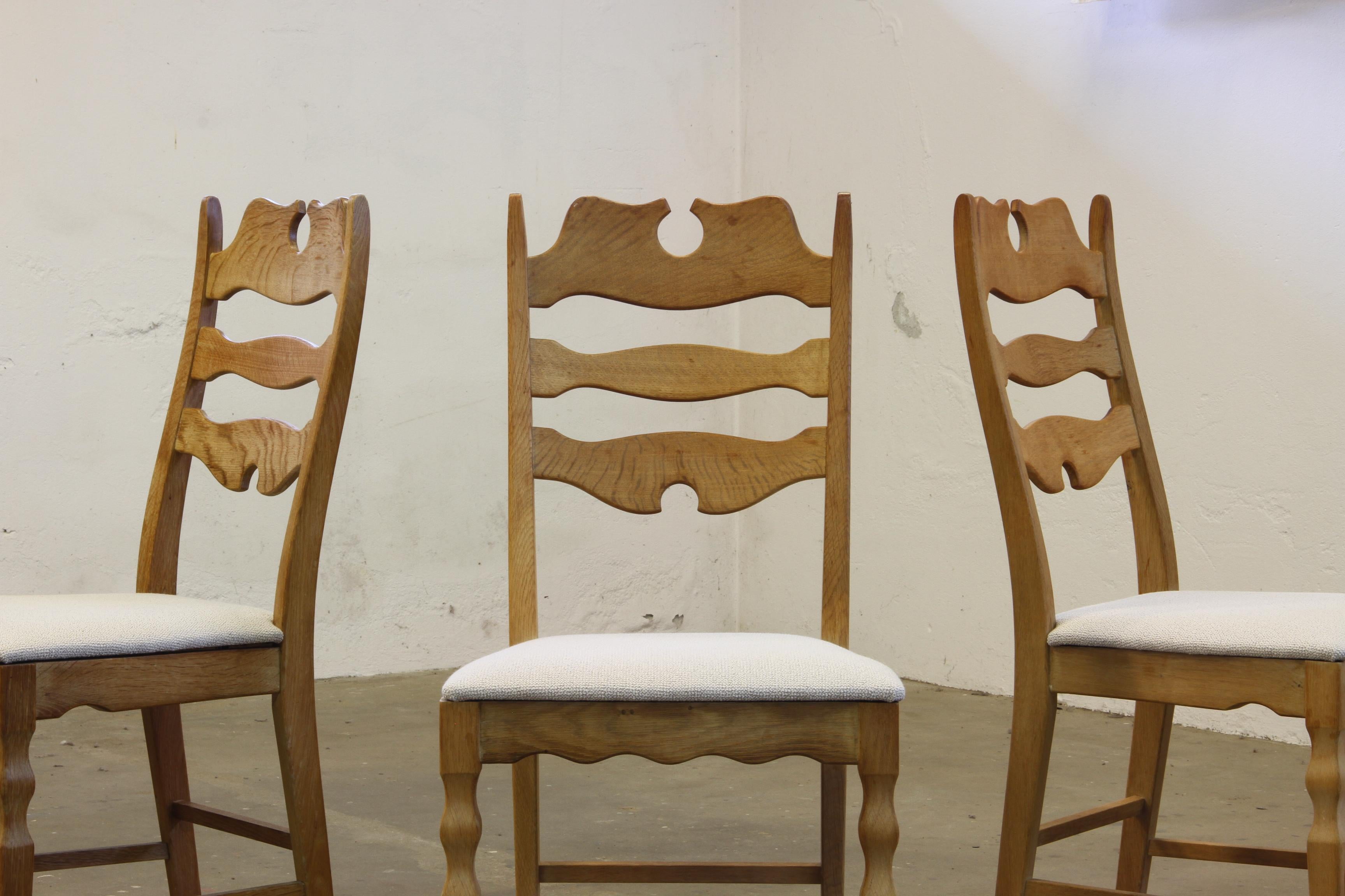 Tessuto Set di 6 sedie danese Razorblade Highback in Oak Light di Henning Kjærnulf 1960 in vendita