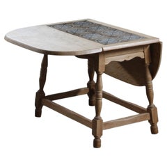 Vintage Danish 1960s Oak Drop-Leaf Coffee Table with Decorative Tile Inset