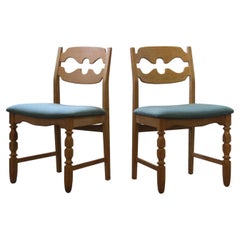 6 Vintage Danish Brutalist Oak Razorblade Dining Chairs, H. Kjærnulf Stil 1960s