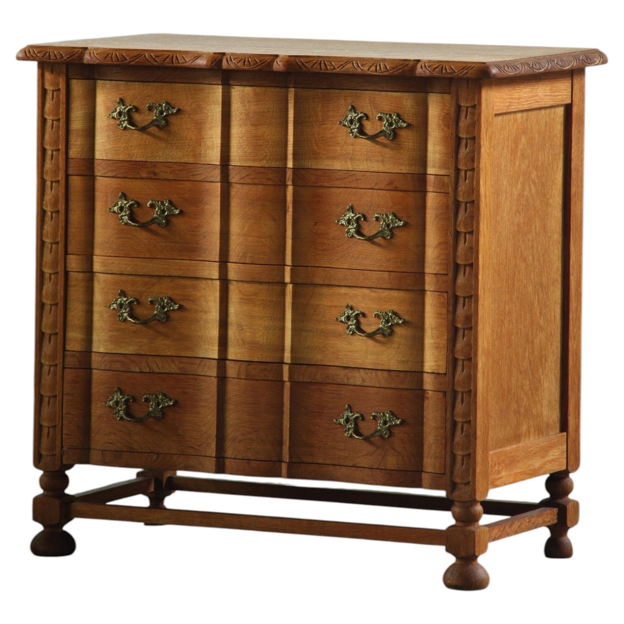 Small Brutalist Danish Oak Chest of Drawers or Bedside Table, Denmark, 1960s