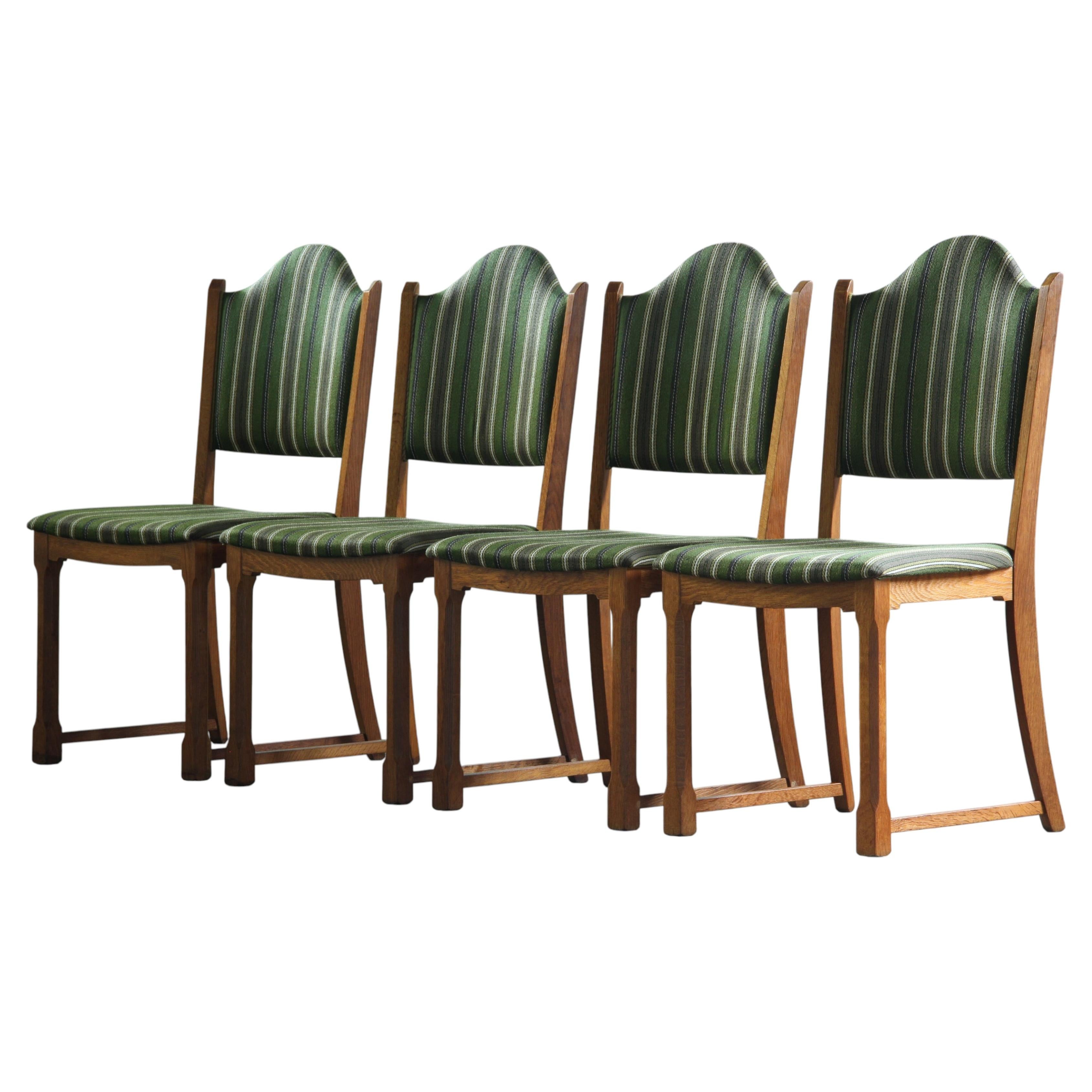 Vintage Set of Four Slim Oak Dining Chairs with Upholstered Backs, 1960s