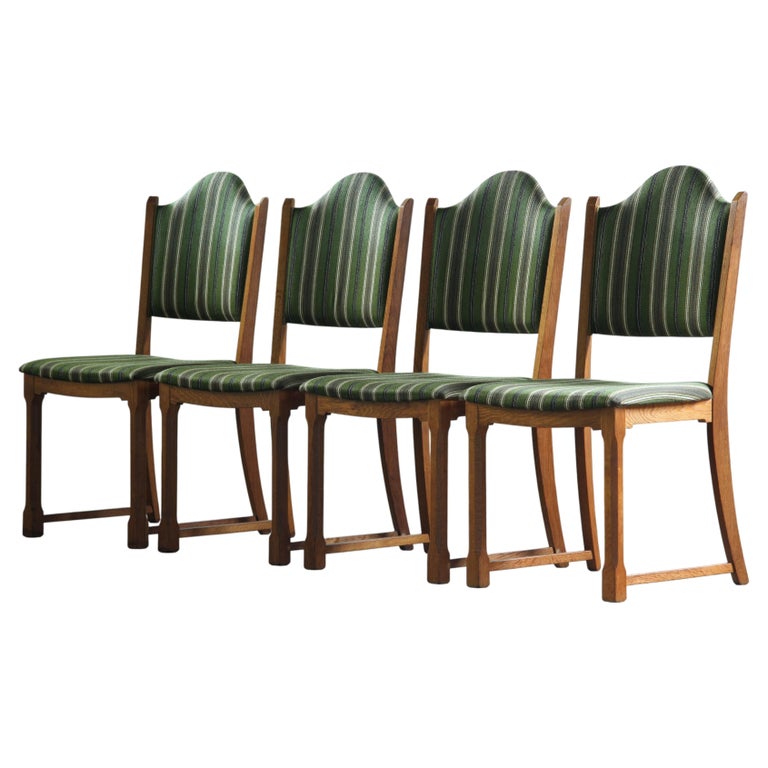 Vintage Set of Four Slim Oak Dining Chairs with Upholstered Backs, 1960s