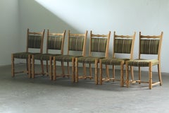 Vintage set of 6 Brutalist Oak Dining Chairs, Style of Henning Kjærnulf, 1960s