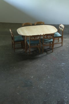 Tavolo da pranzo allungabile vintage scandinavo in rovere massiccio con due prolunghe, anni '60