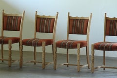 Set of Four Vintage Scandinavian Oak Dining Chairs with Original Patterned Uphol