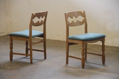 6 Vintage Danish Brutalist Oak Razorblade Dining Chairs, H. Kjærnulf style 1960s