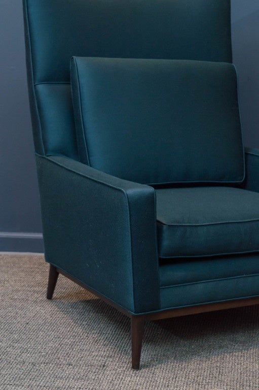 Fantastic scale high back lounge chair designed by Paul McCobb for Directional, model 314.
Perfectly refinished and upholstered in a deep teal wool.