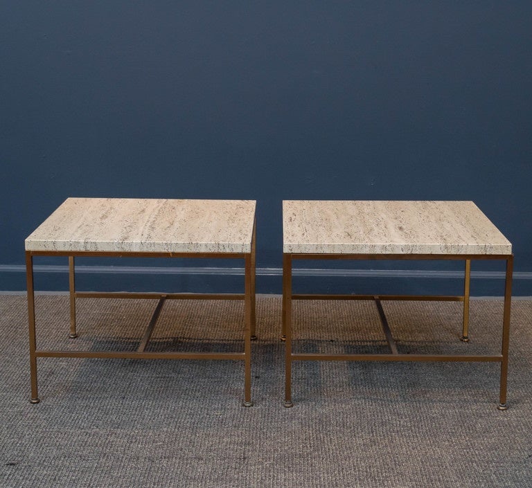 Mid-Century Modern Paul McCobb Style Travertine End Tables