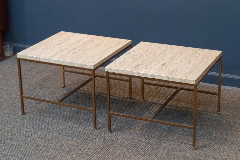 American Paul McCobb Style Travertine End Tables