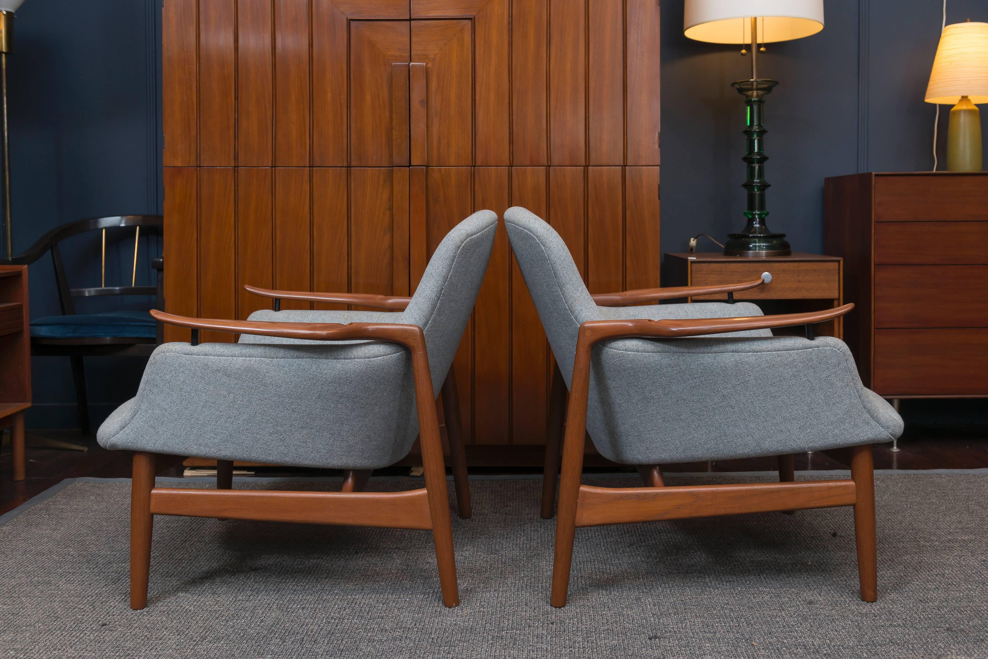 Danish Pair of Finn Juhl NV 53 Lounge Chairs