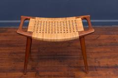 Hans Wegner Cane and Teak Stool for Johannes Hansen