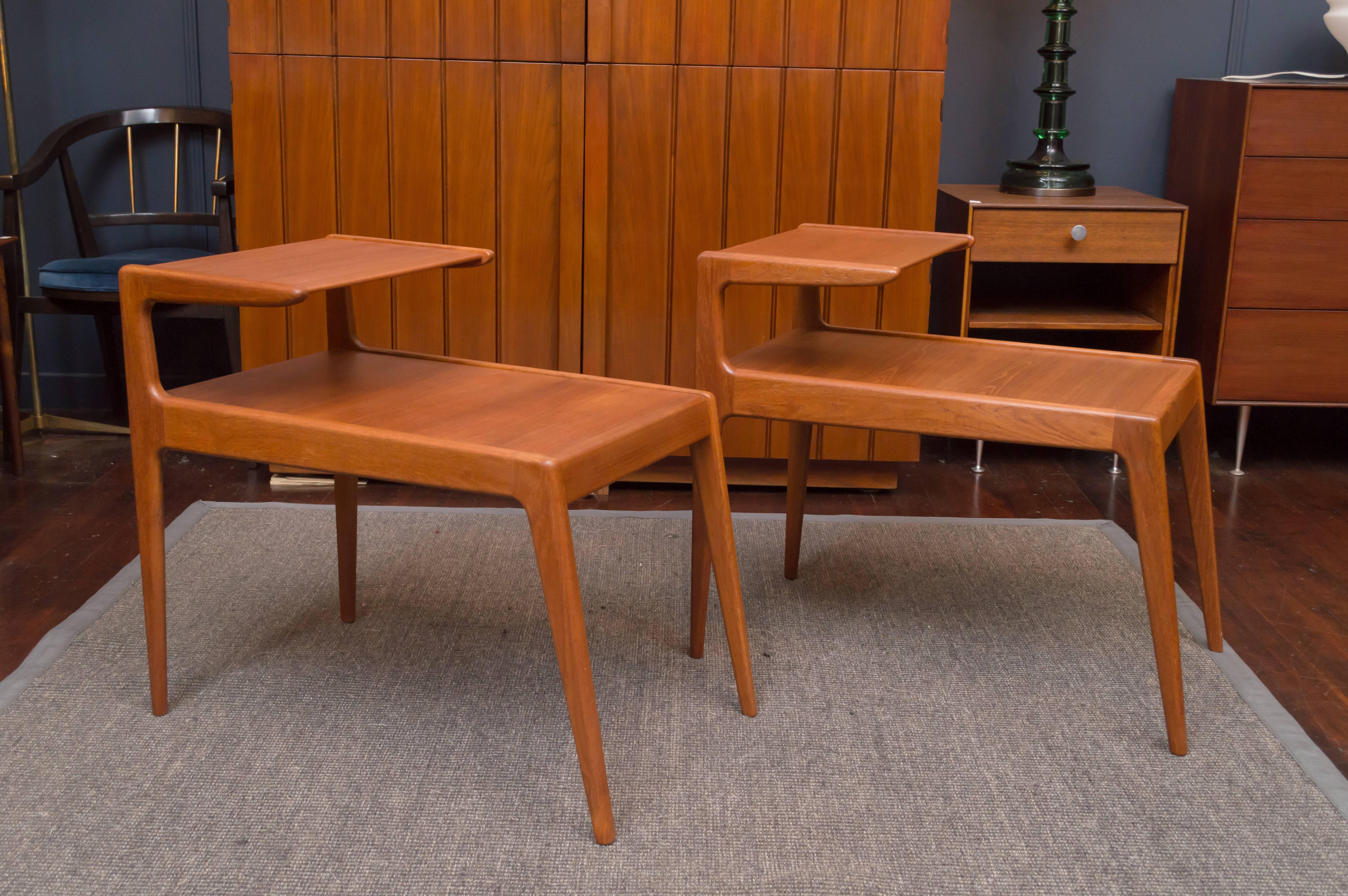 Danish modern teak side tables designed by Kurt Ostervig, Denmark. Newly refinished and ready to enjoy.