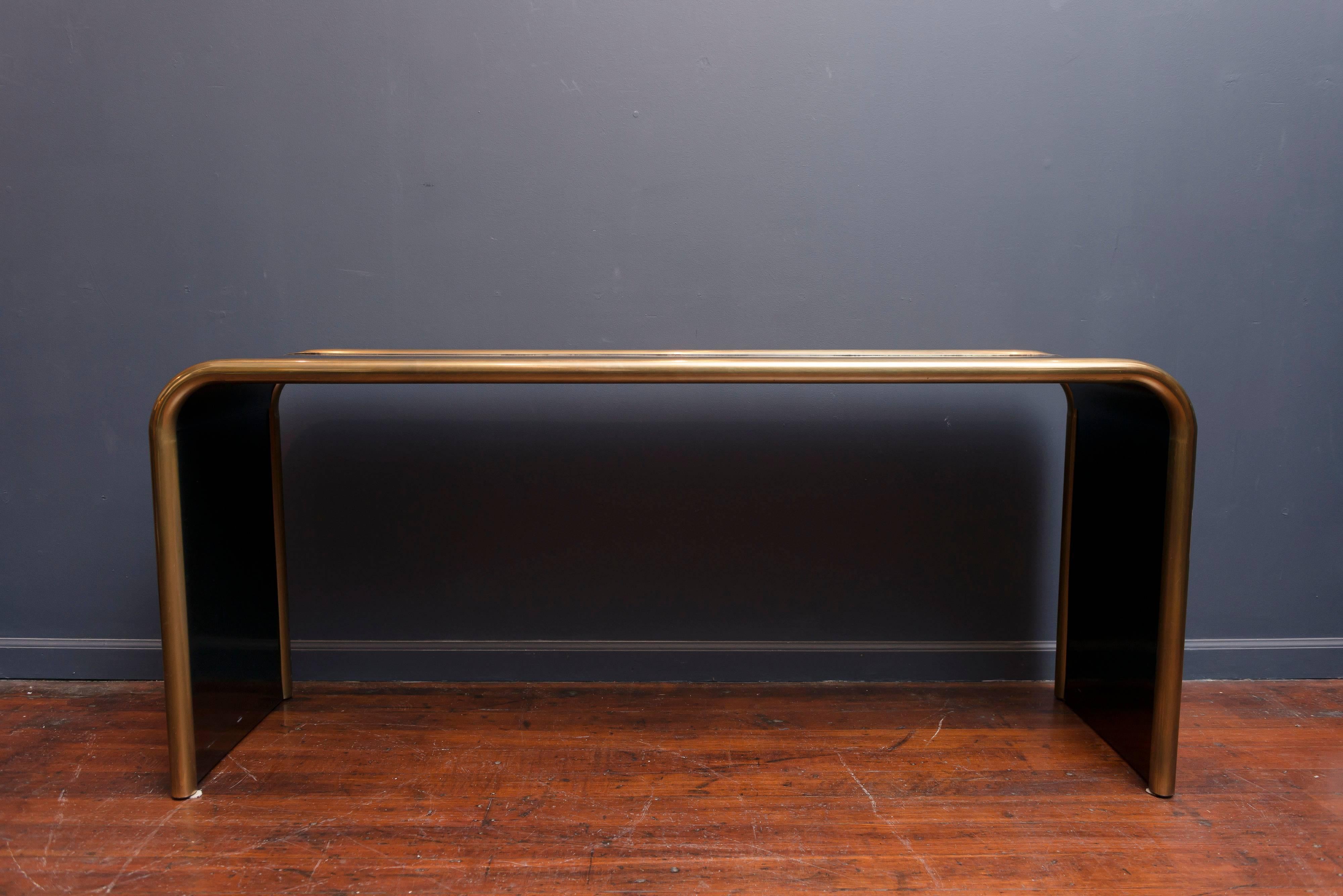 Mastercraft brass and enamel acid etched console table.