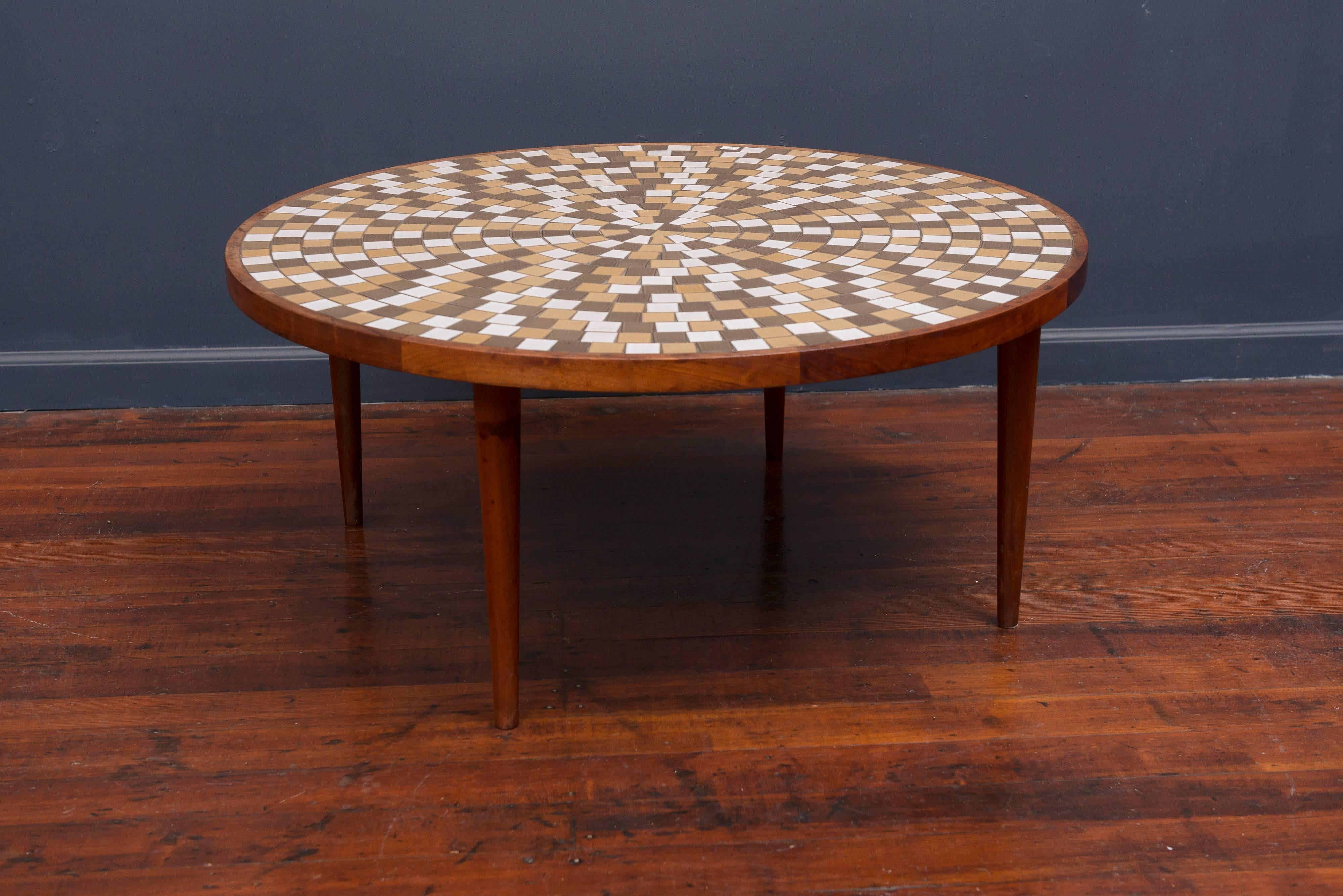 Colorful ceramic tile top coffee table designed by Gordon and Jane Martz.