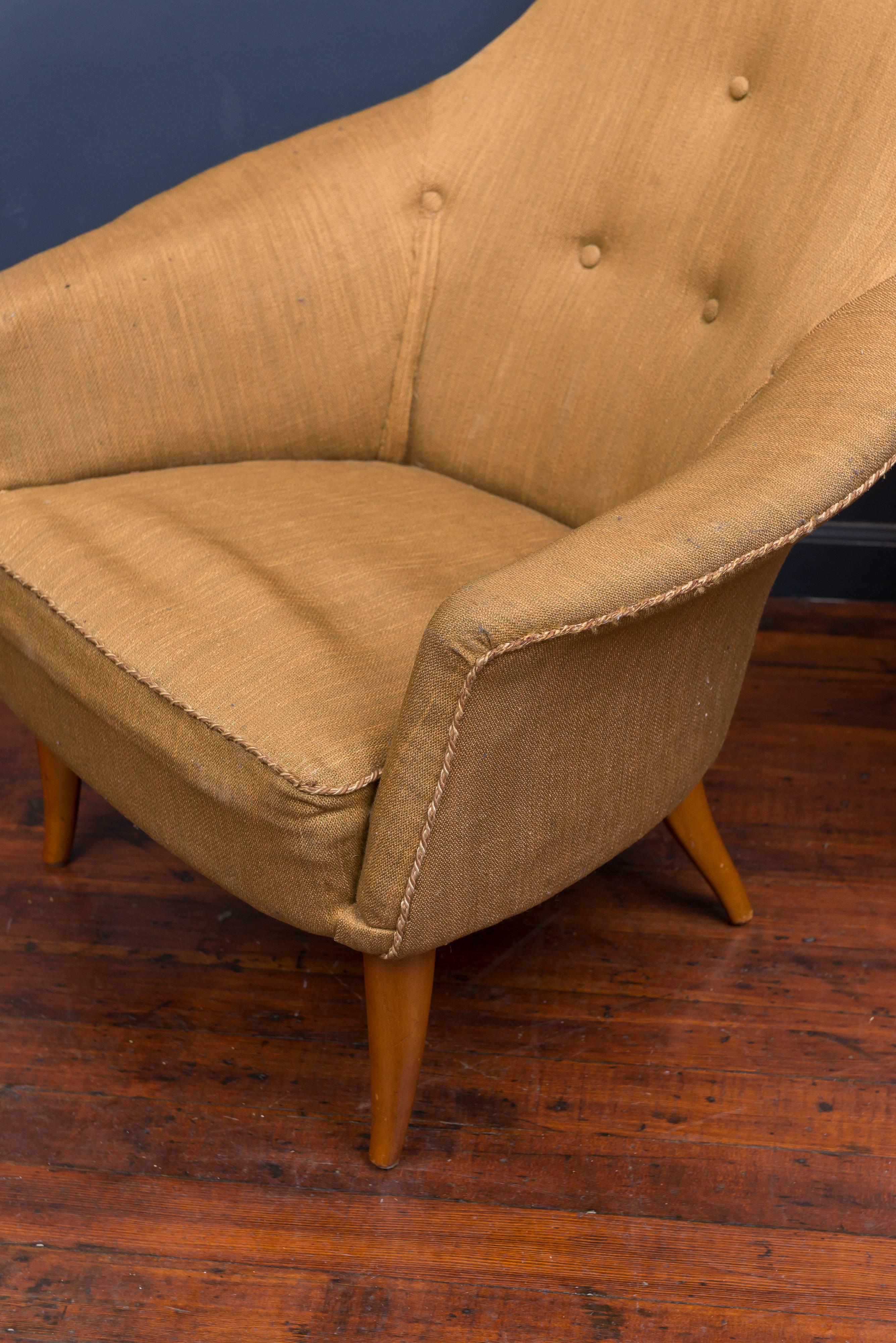 Original matched pair of Kerstin Hörlin-Holmquist Adam chairs, Sweden. In very good original fabric and finish, labelled.