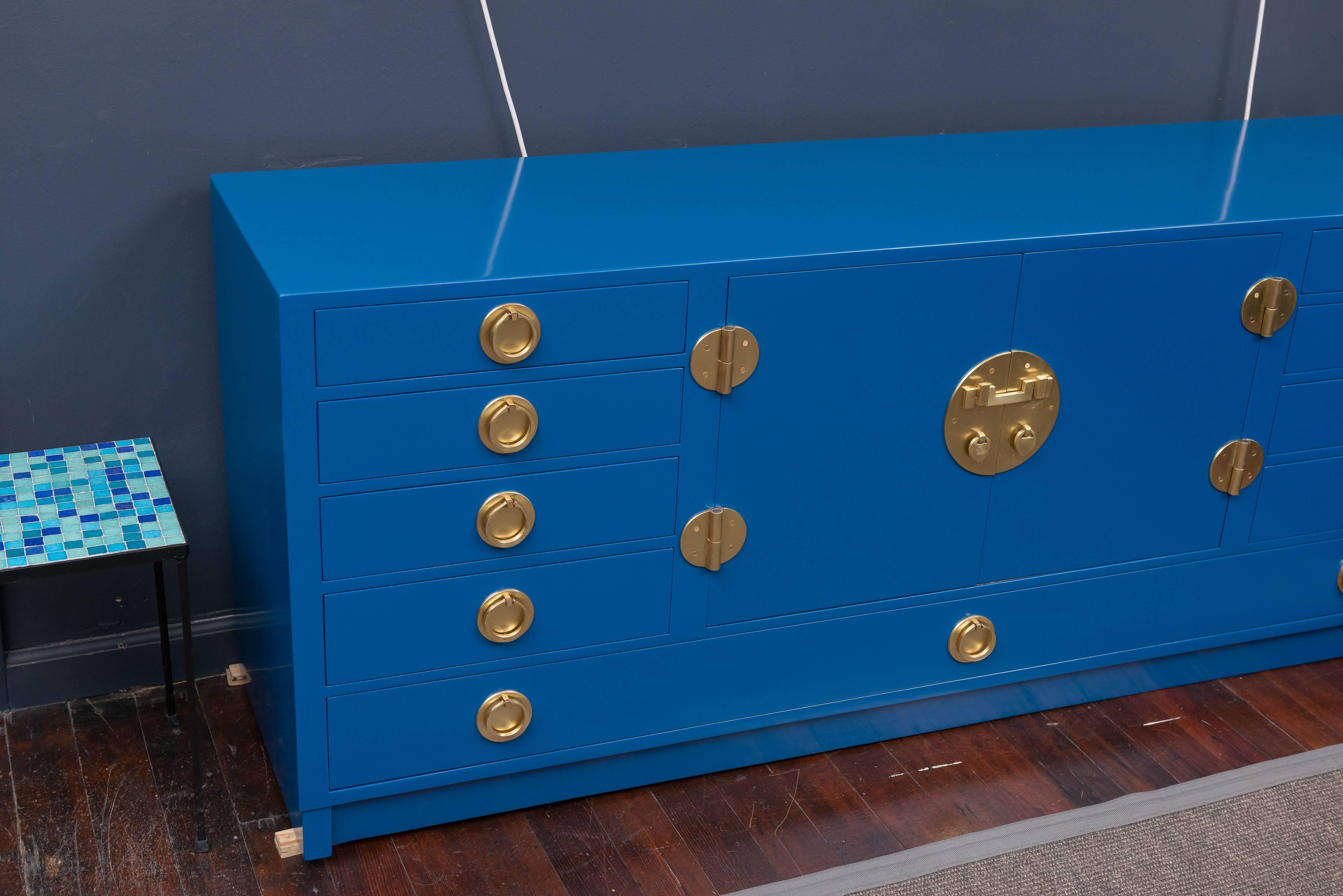 Hollywood Regency Dunbar Blue Lacquer Credenza