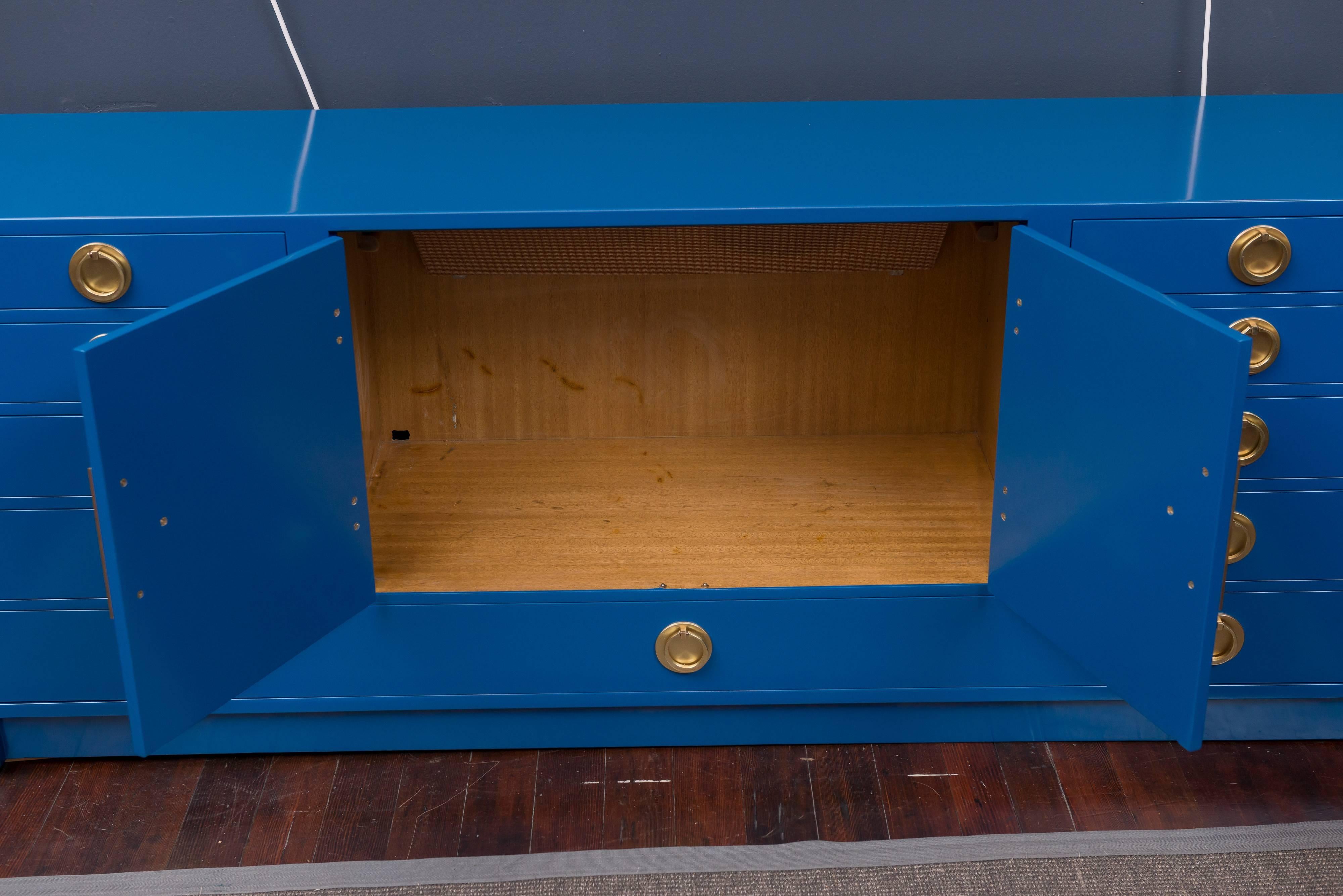 Dunbar Blue Lacquer Credenza In Excellent Condition In San Francisco, CA