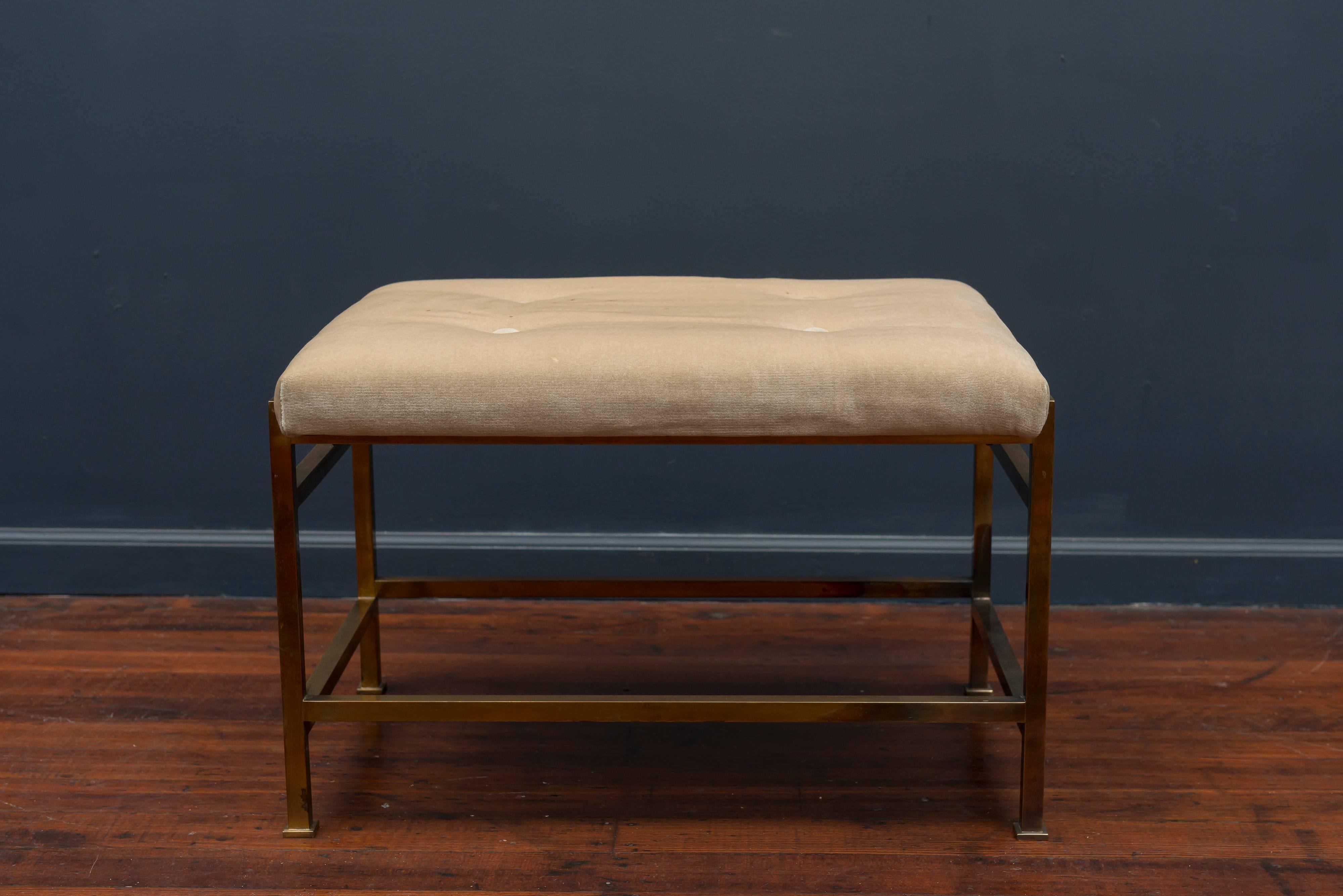Sophisticated brass square frame bench designed by Edward Wormley for Dunbar. Very good original condition, Model #5428.