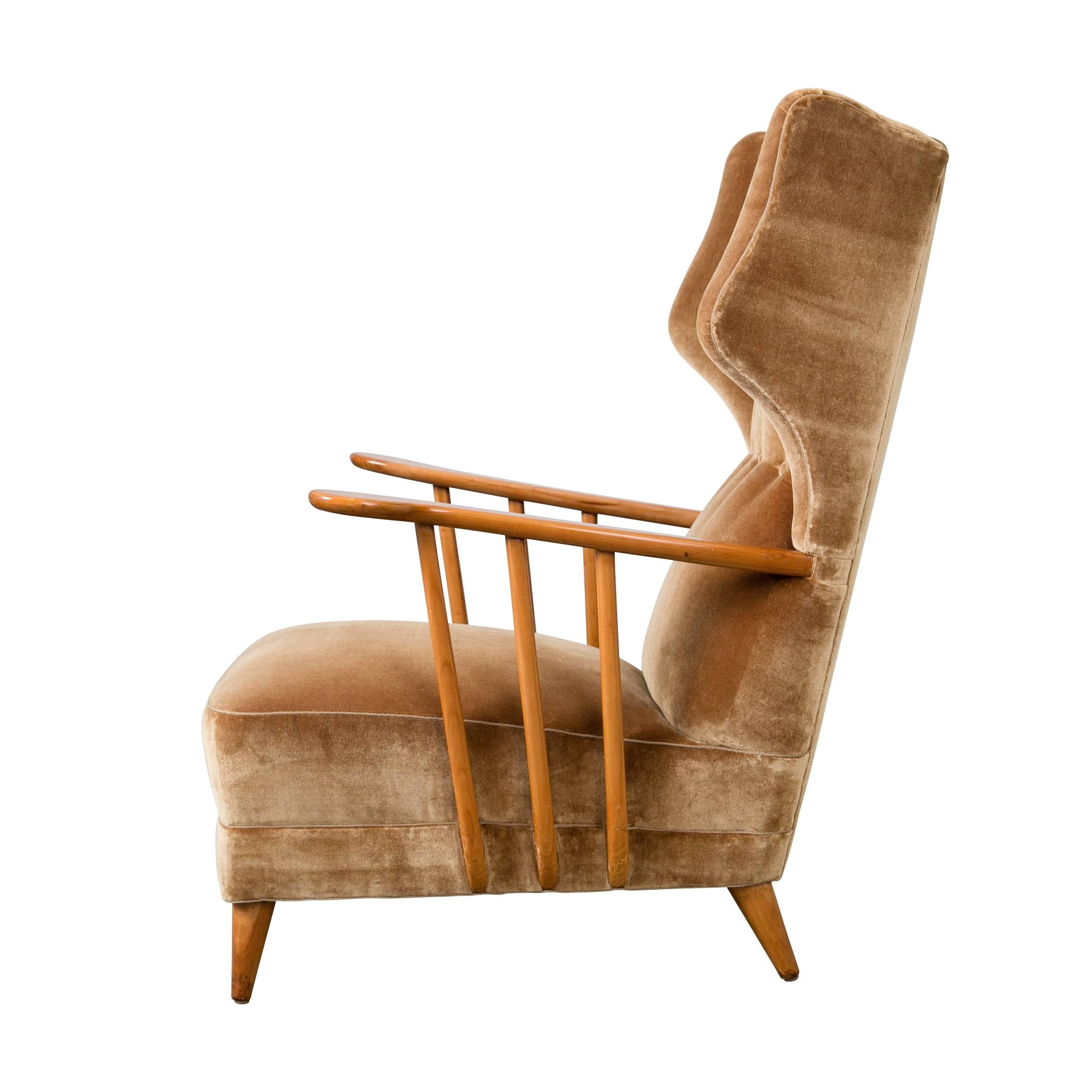 Italian Open-Arm Wingback Chair by Paolo Buffa