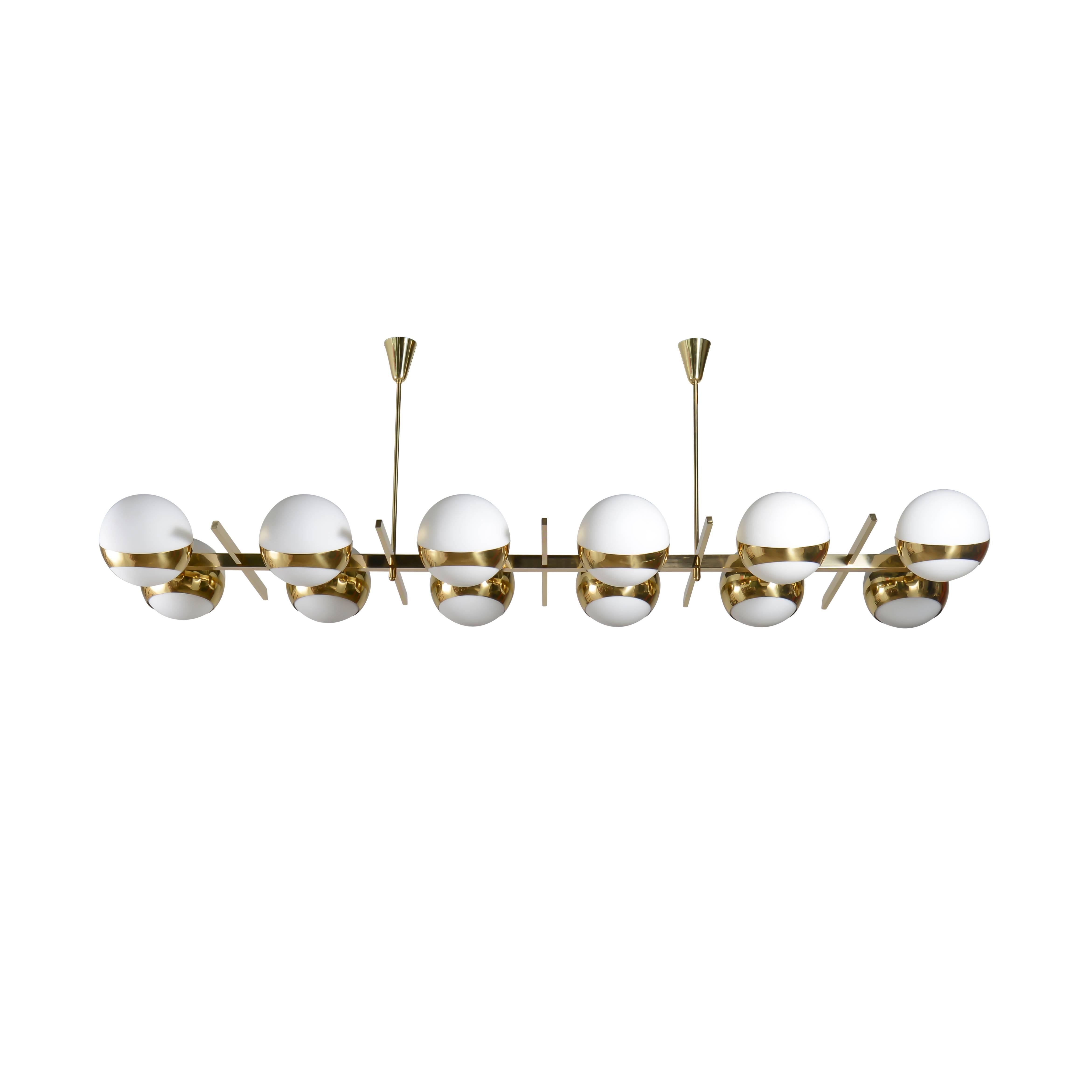 Rectangular brass chandelier with twelve 9