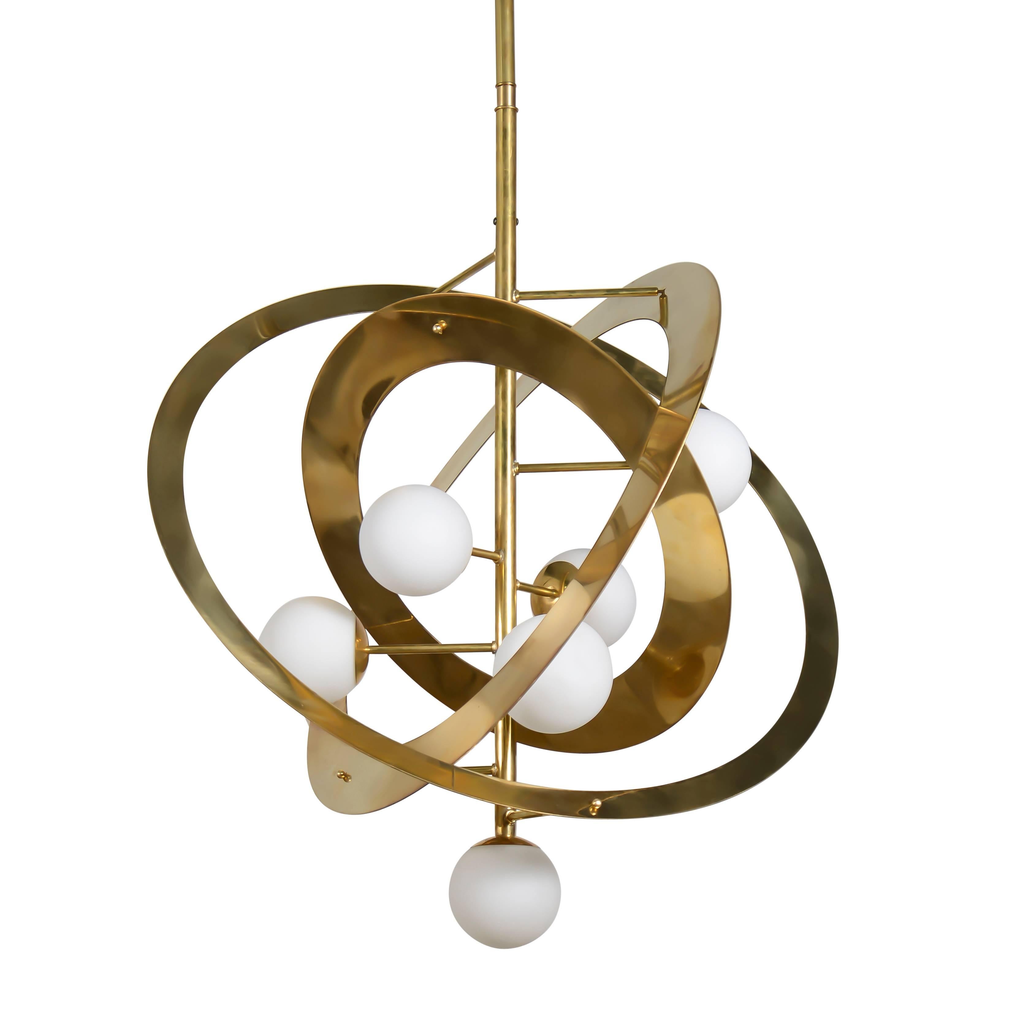Six-light brass ring chandelier.