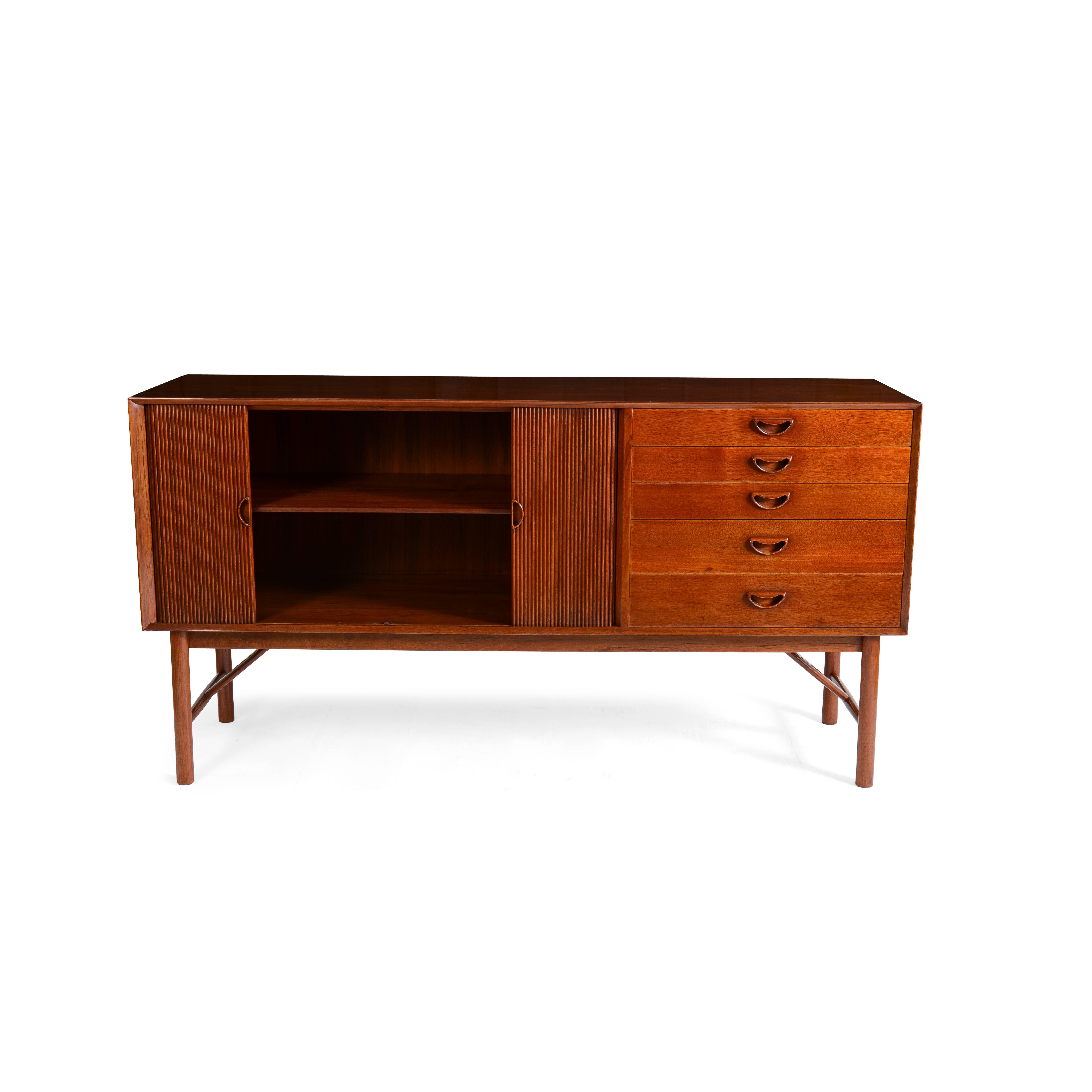 Mid-Century Modern Five-Drawer and Tambour-Door Cabinet by Soborg Møbelfabrik For Sale