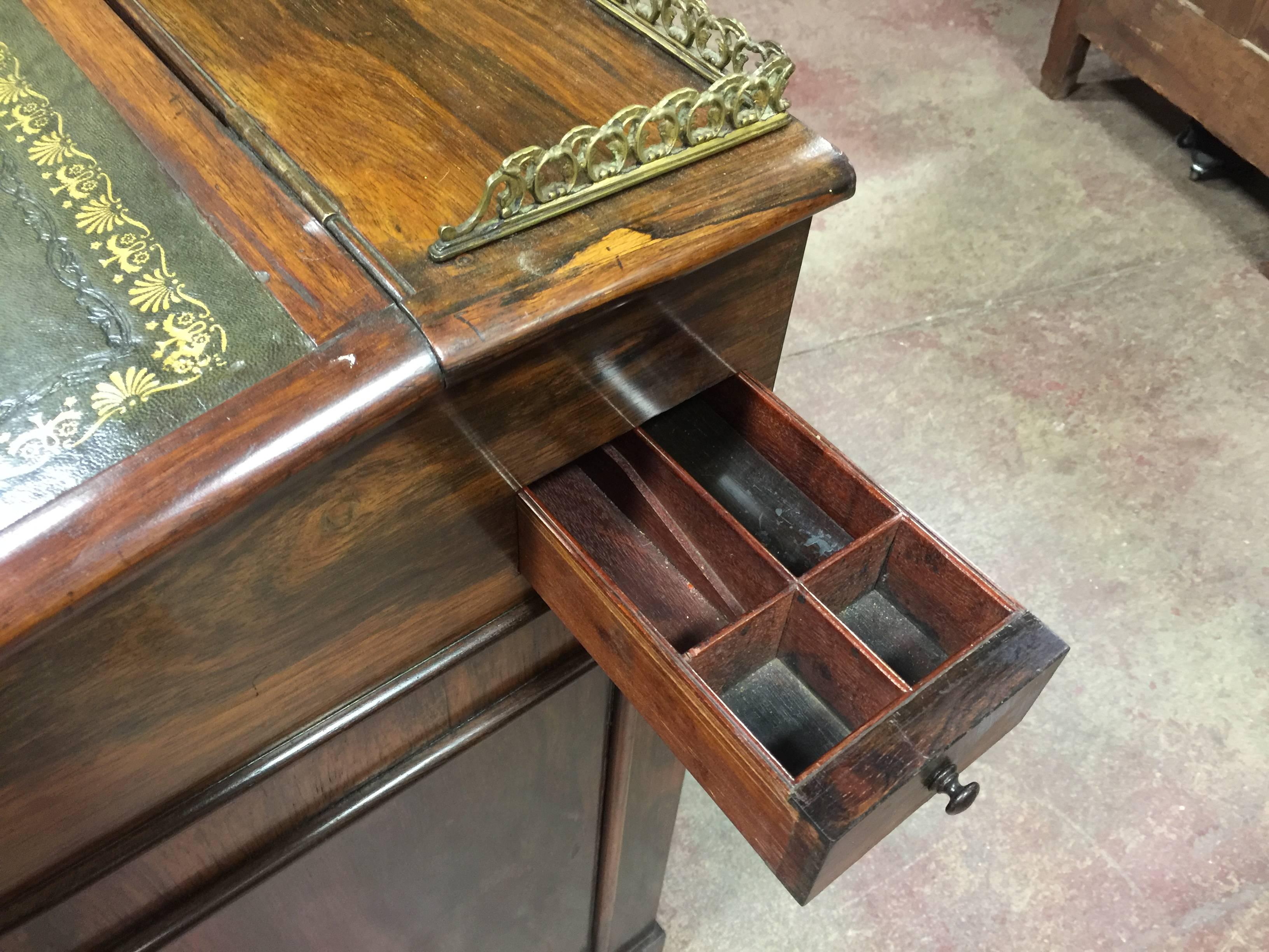 English Desk Mid-19th Century Davenport  with Original Leather Top