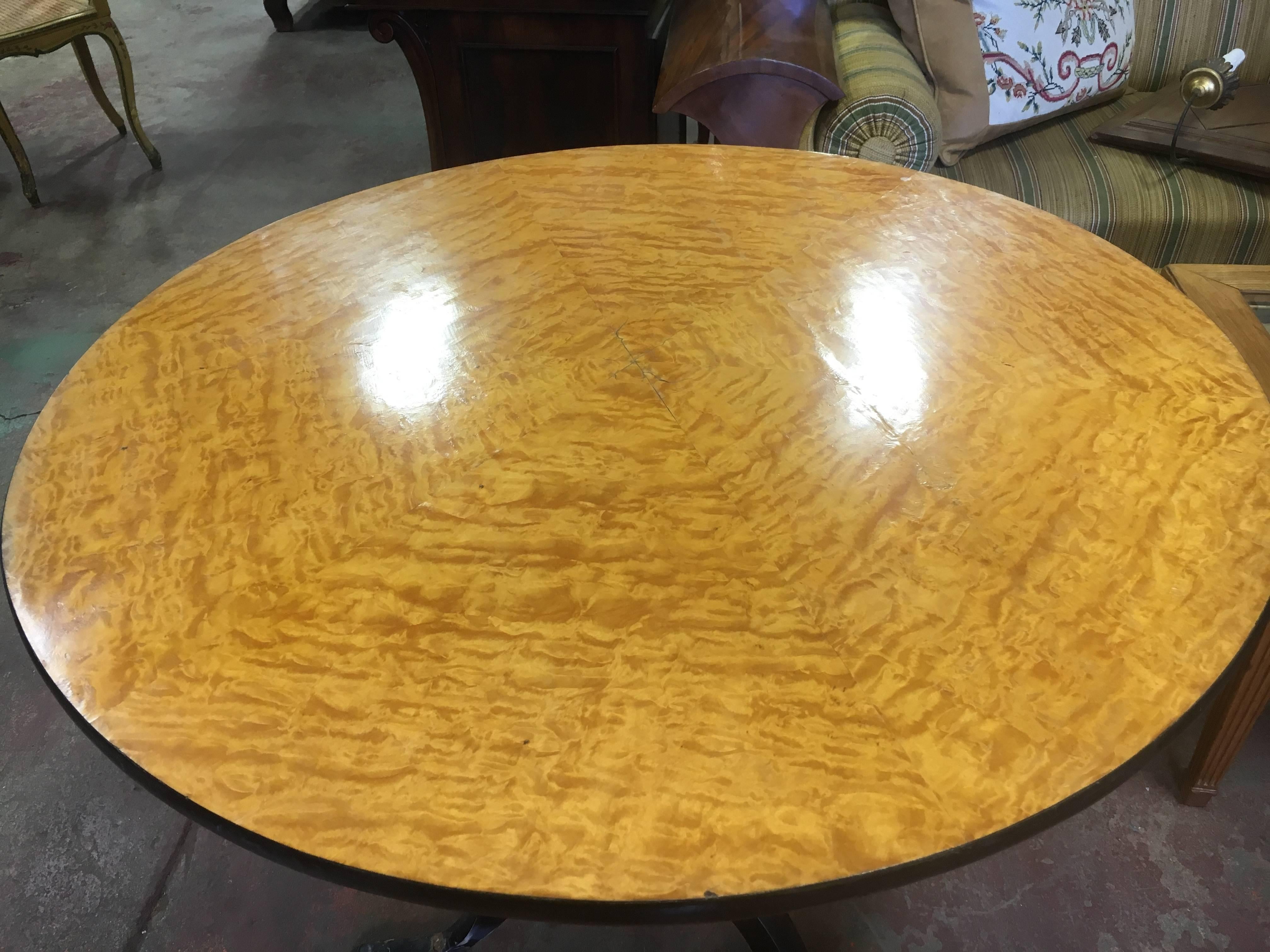 Empire round burl maple table.
Feet damaged.
34.75'' diameter   30''h