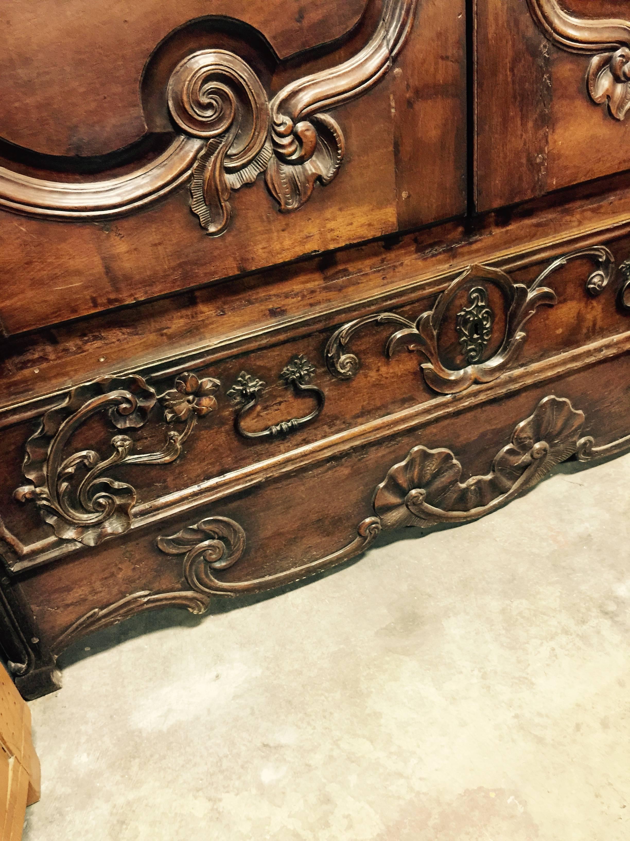 18th Century and Earlier Exceptional 18th Century French Walnut Armoire Facade Original Hardware