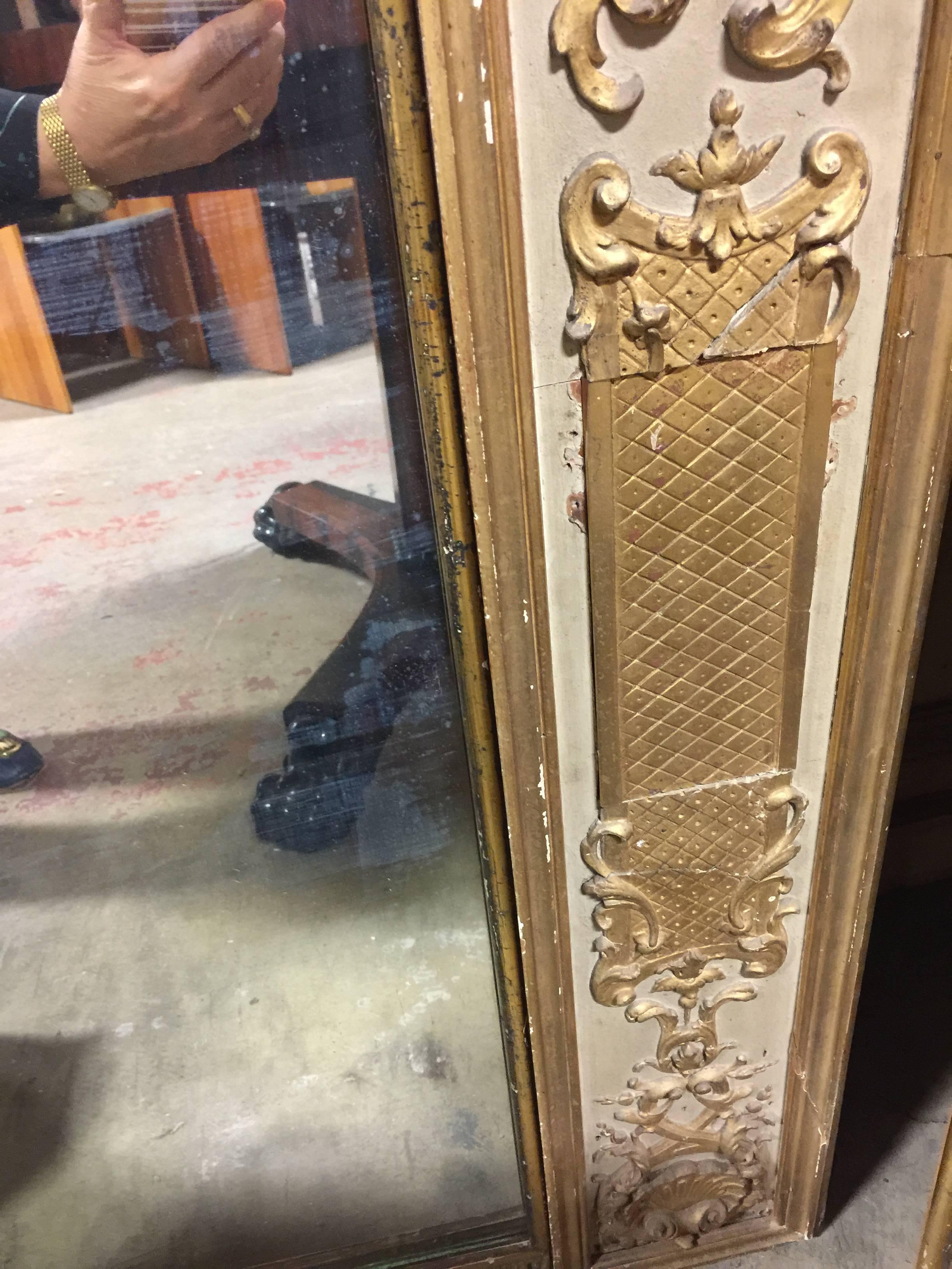 Wood Massive Size 19th Century French Louis XIV Pier Mirrors Gold Gilt Gesso Frames