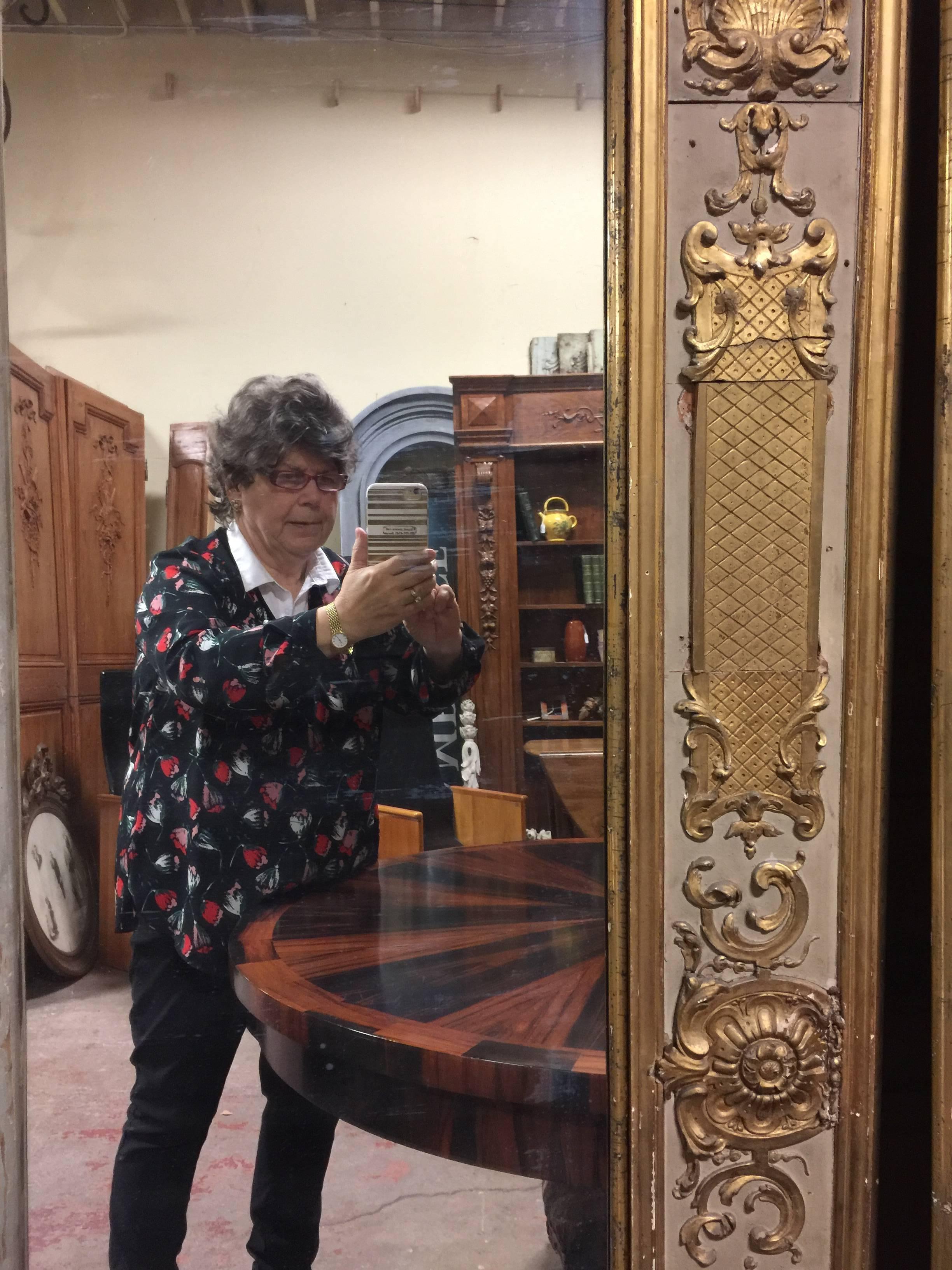 Massive Size 19th Century French Louis XIV Pier Mirrors Gold Gilt Gesso Frames In Good Condition In San Francisco, CA