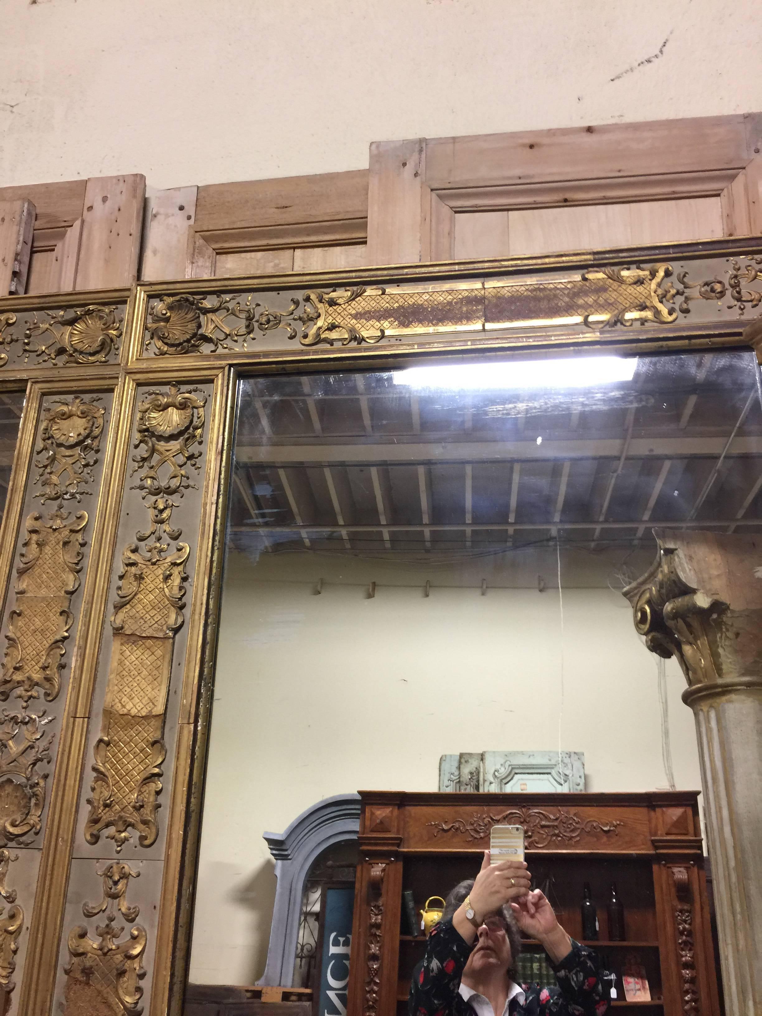 Massive Size 19th Century French Louis XIV Pier Mirrors Gold Gilt Gesso Frames 5