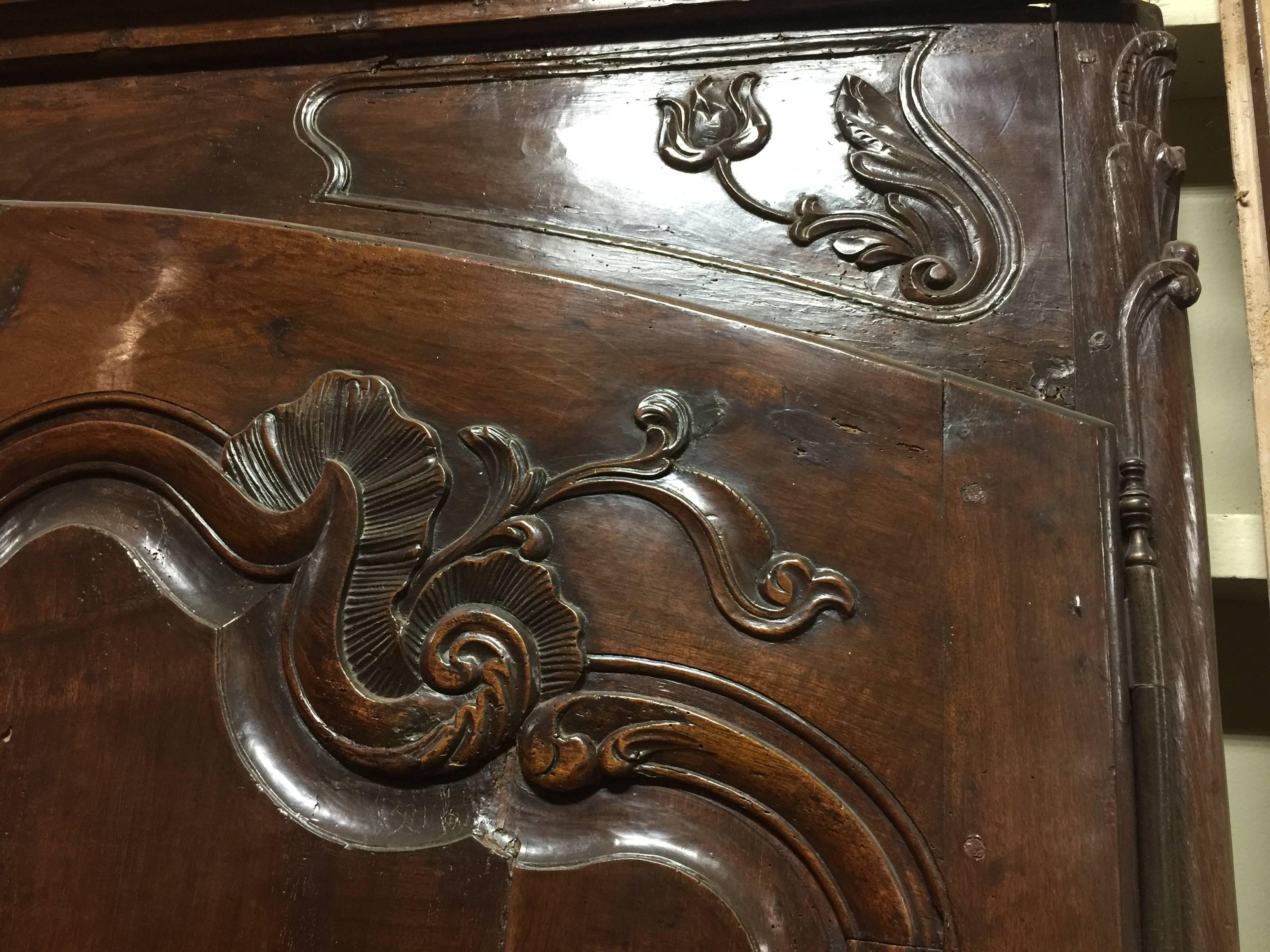 Exceptional 18th Century French Walnut Armoire Facade Original Hardware In Excellent Condition In San Francisco, CA